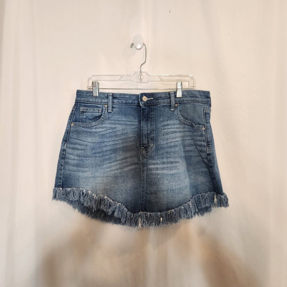 CELEBRITY PINK Blue‎ Denim Frayed Mini Skirt Boho Festival Cowgirl Juniors 13/31